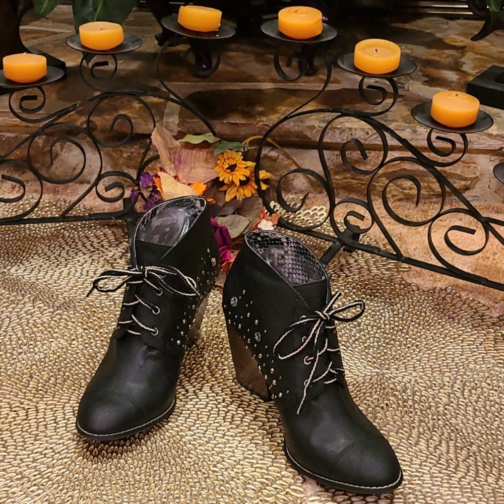 libby. edelman Embellished Lace Up Booties